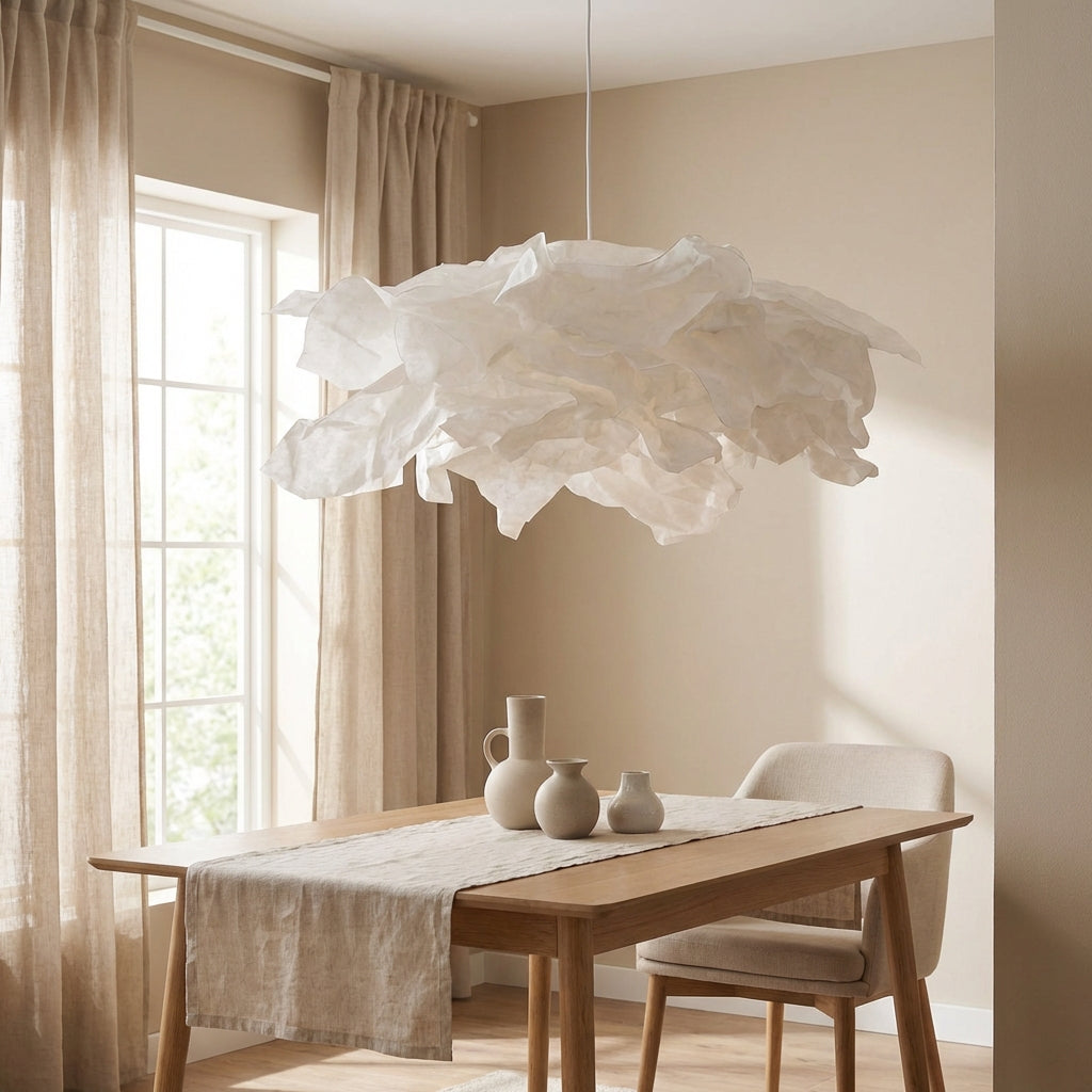 Organic Cloud-Shape Pendant Light In Japanese Paper Shade, Sculptural Ceiling Light