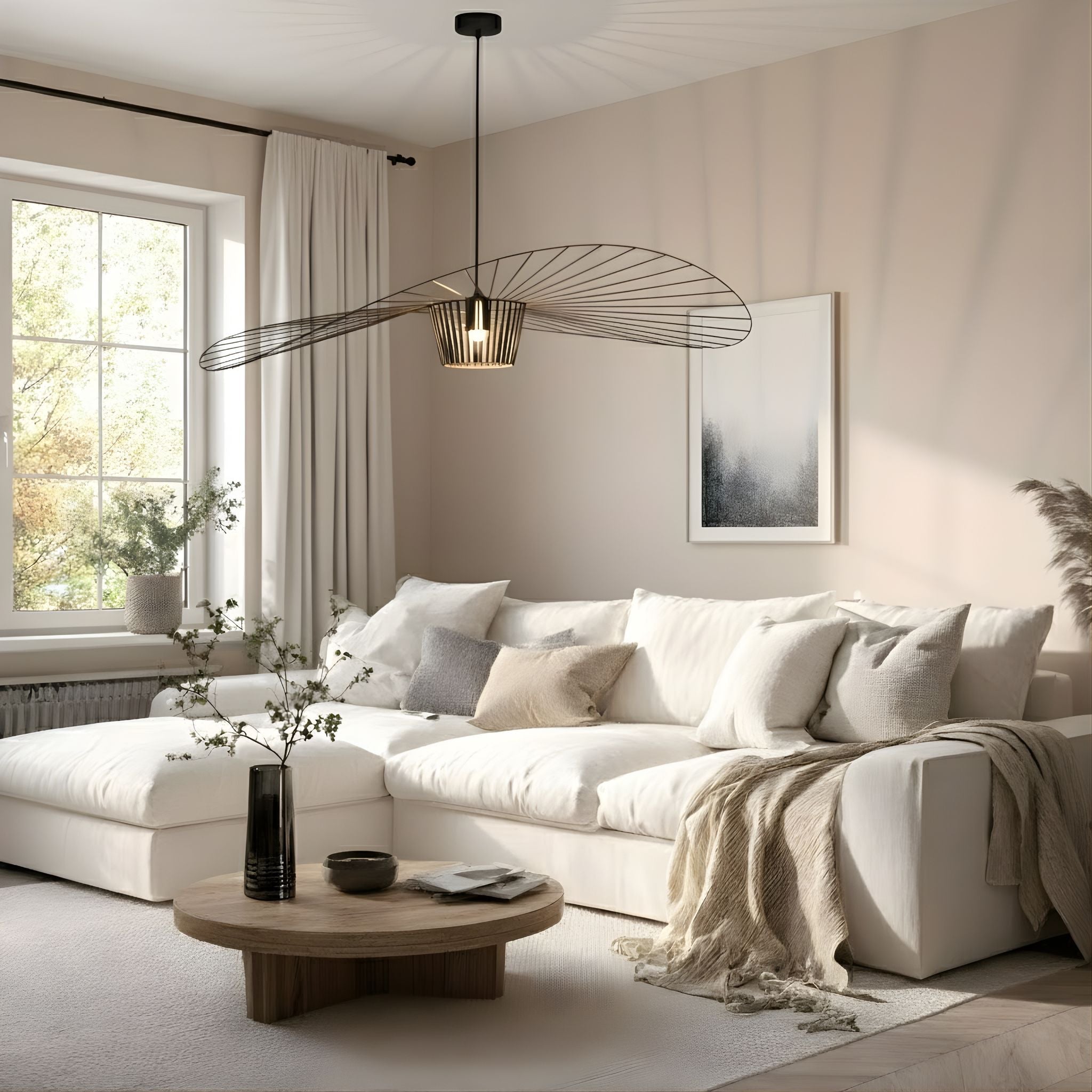 Winged Metal Pendant Lamp With Glass Fiber And Polyurethane, Dimmer Compatible