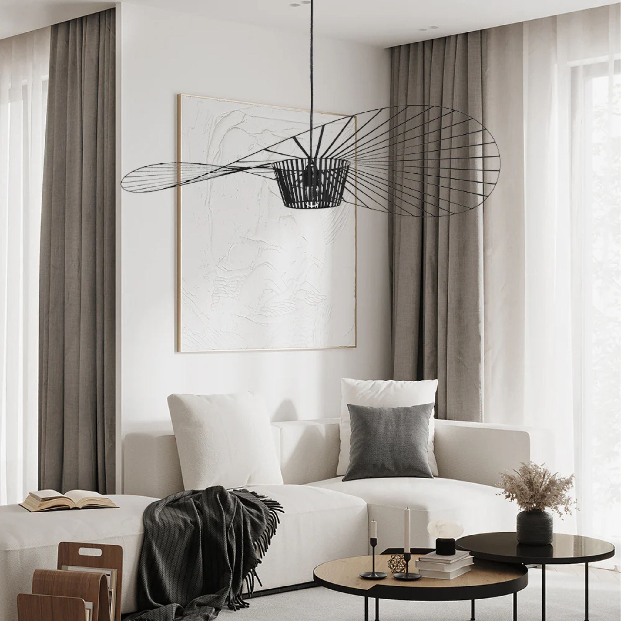 Winged Metal Pendant Lamp With Glass Fiber And Polyurethane, Dimmer Compatible