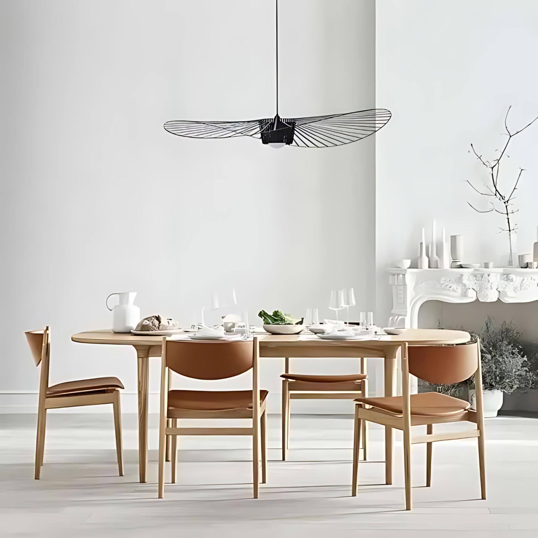 Winged Metal Pendant Lamp With Glass Fiber And Polyurethane, Dimmer Compatible
