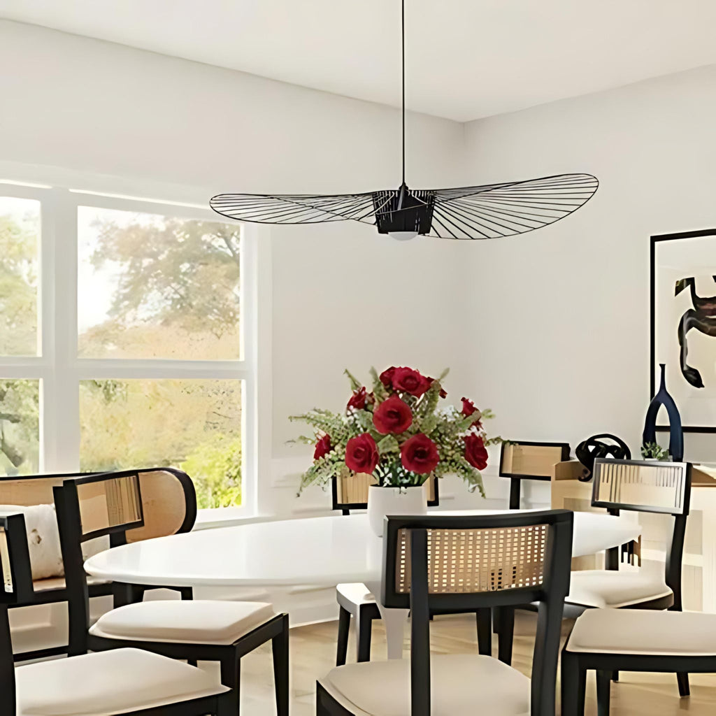 Winged Metal Pendant Lamp With Glass Fiber And Polyurethane, Dimmer Compatible