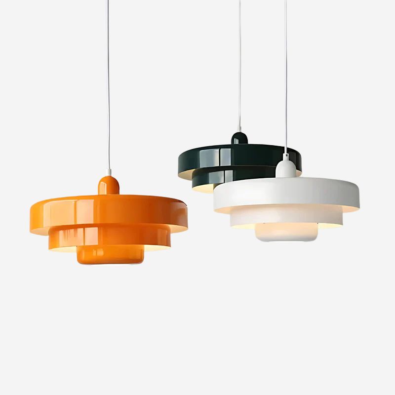 Metal Pendant Light With Layered Shade Bauhaus-Inspired Mid-Century Design