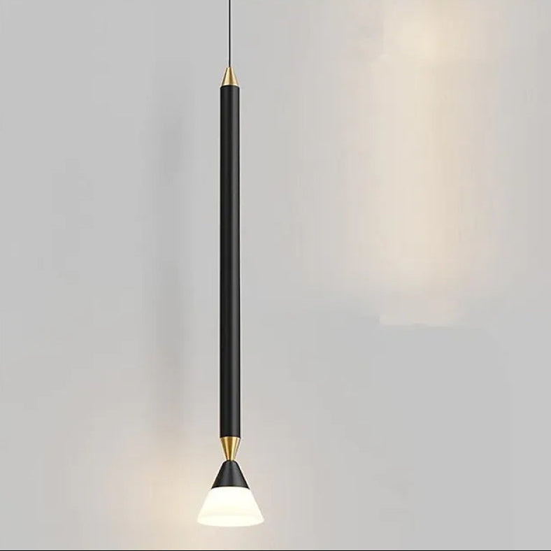 Slim Metal And Acrylic Pendant Light With Long Slim Rod Minimalist Design