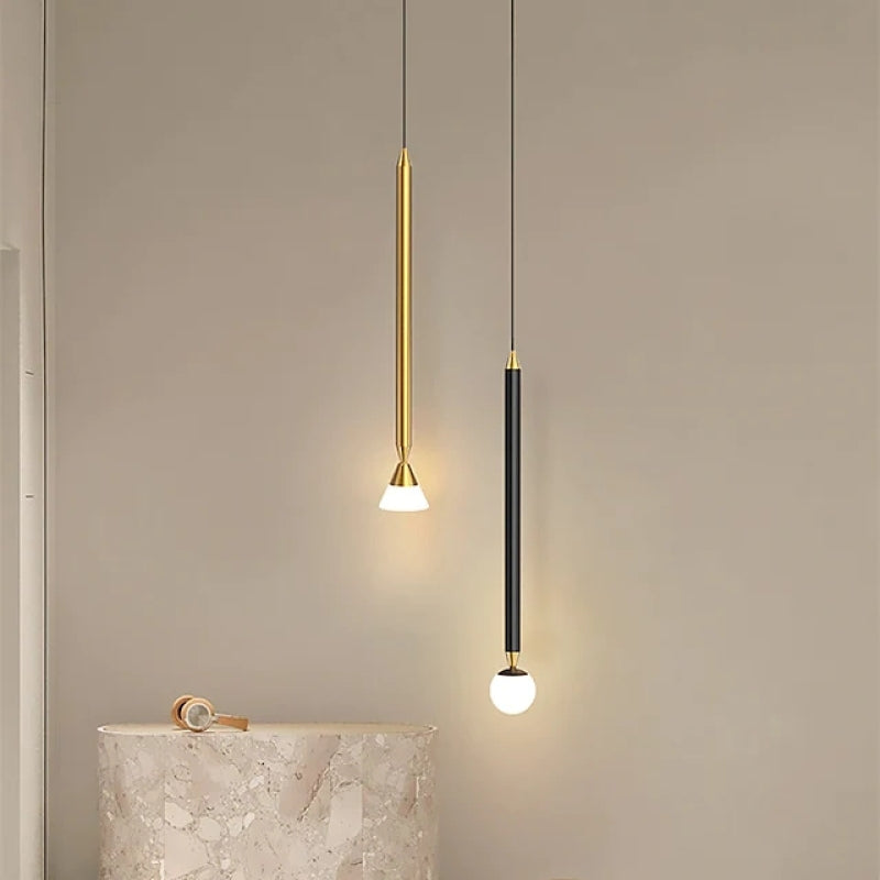 Slim Metal And Acrylic Pendant Light With Long Slim Rod Minimalist Design