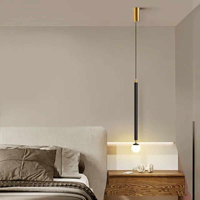 Slim Metal And Acrylic Pendant Light With Long Slim Rod Minimalist Design
