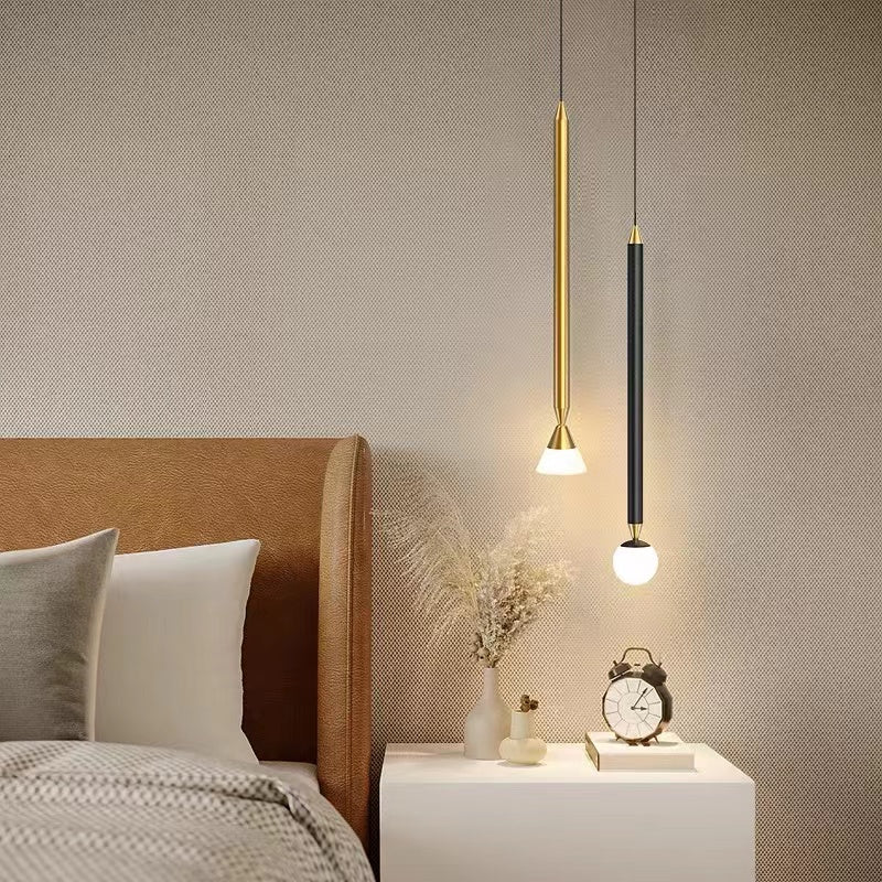 Slim Metal And Acrylic Pendant Light With Long Slim Rod Minimalist Design