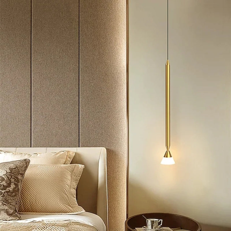 Slim Metal And Acrylic Pendant Light With Long Slim Rod Minimalist Design