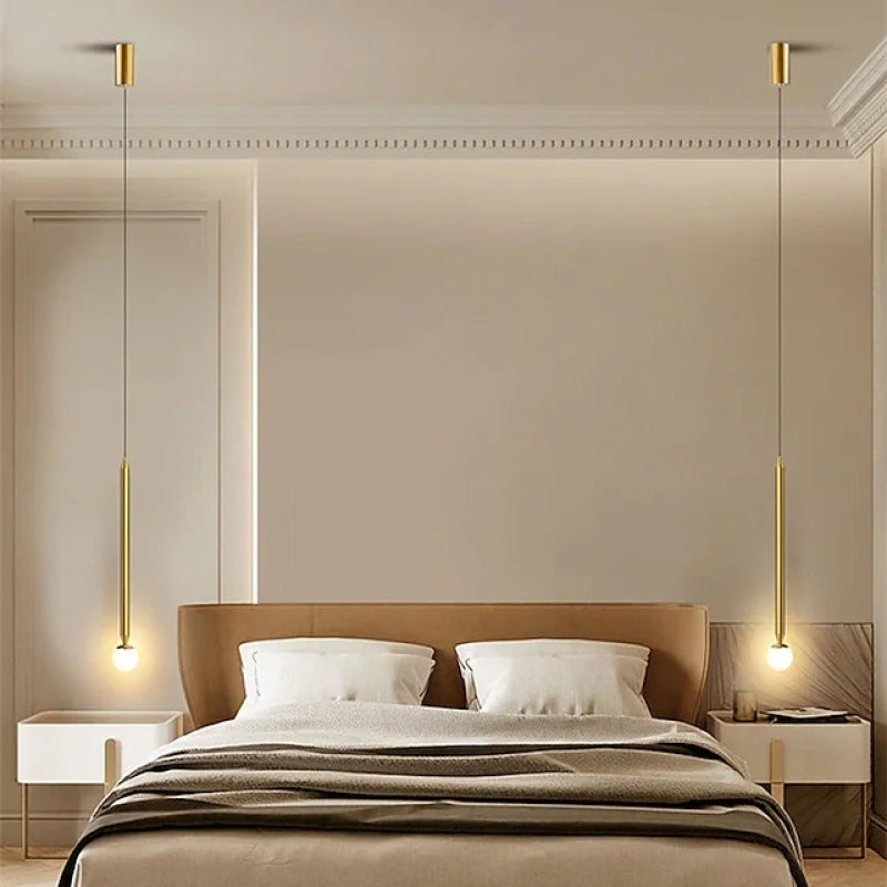 Slim Metal And Acrylic Pendant Light With Long Slim Rod Minimalist Design