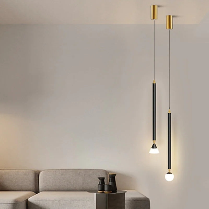 Slim Metal And Acrylic Pendant Light With Long Slim Rod Minimalist Design