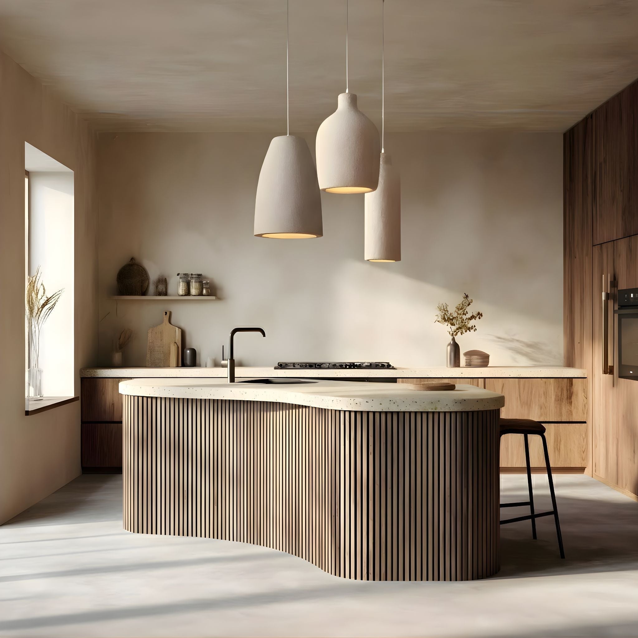 Stone-Like Pendant Light In Organic Form, Wabi-Sabi Style