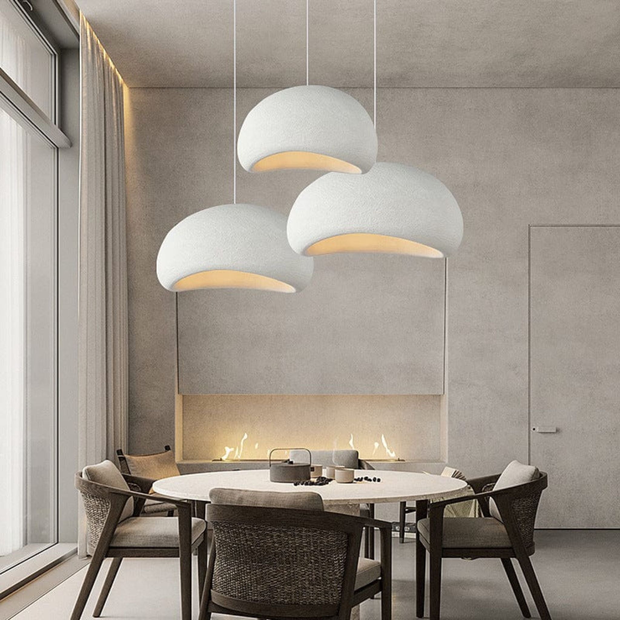 Japandi Stone Textured Pendant Lamp With Organic Dome