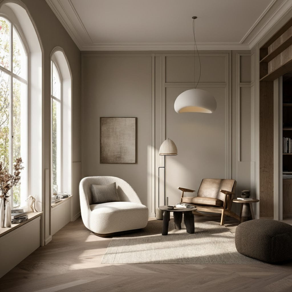Japandi Stone Textured Pendant Lamp With Organic Dome