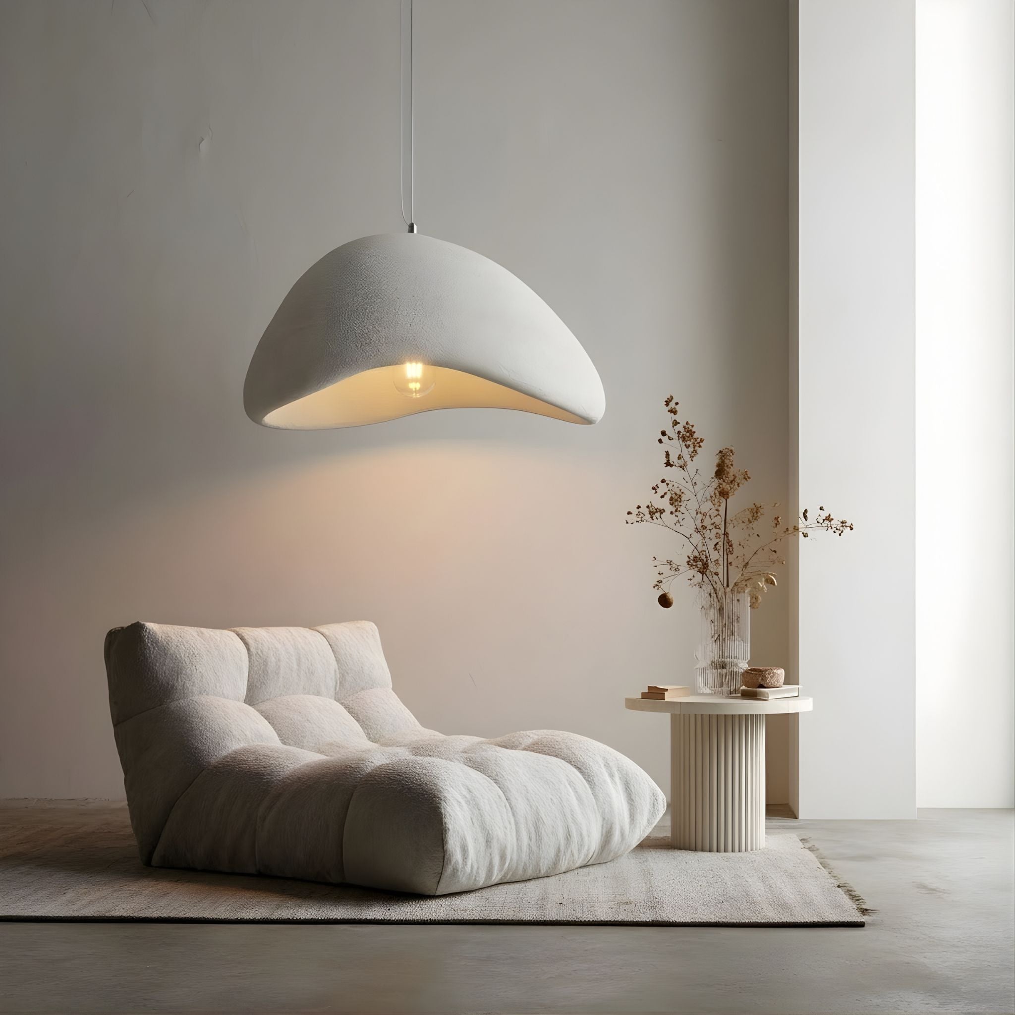 Japandi Stone Textured Pendant Lamp With Organic Dome
