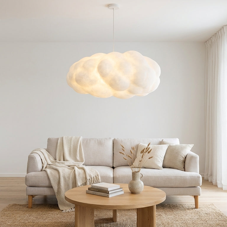 Cloud-Shaped Pendant Light In Synthetic Cotton With Warm LED Glow