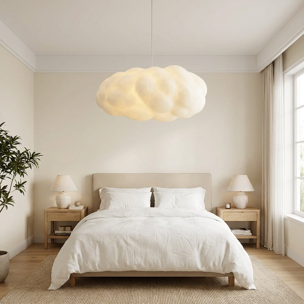 Cloud-Shaped Pendant Light In Synthetic Cotton With Warm LED Glow