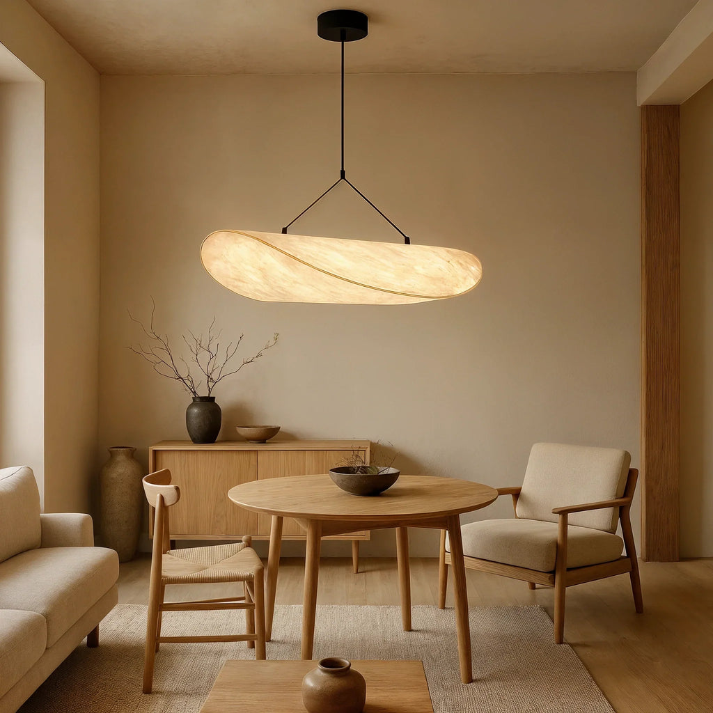 Organic Leaf Pendant Lamp In Synthetic Silk, Japandi Style