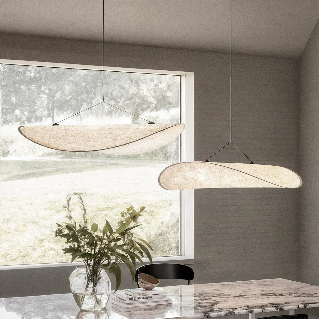 Organic Leaf Pendant Lamp In Synthetic Silk, Japandi Style