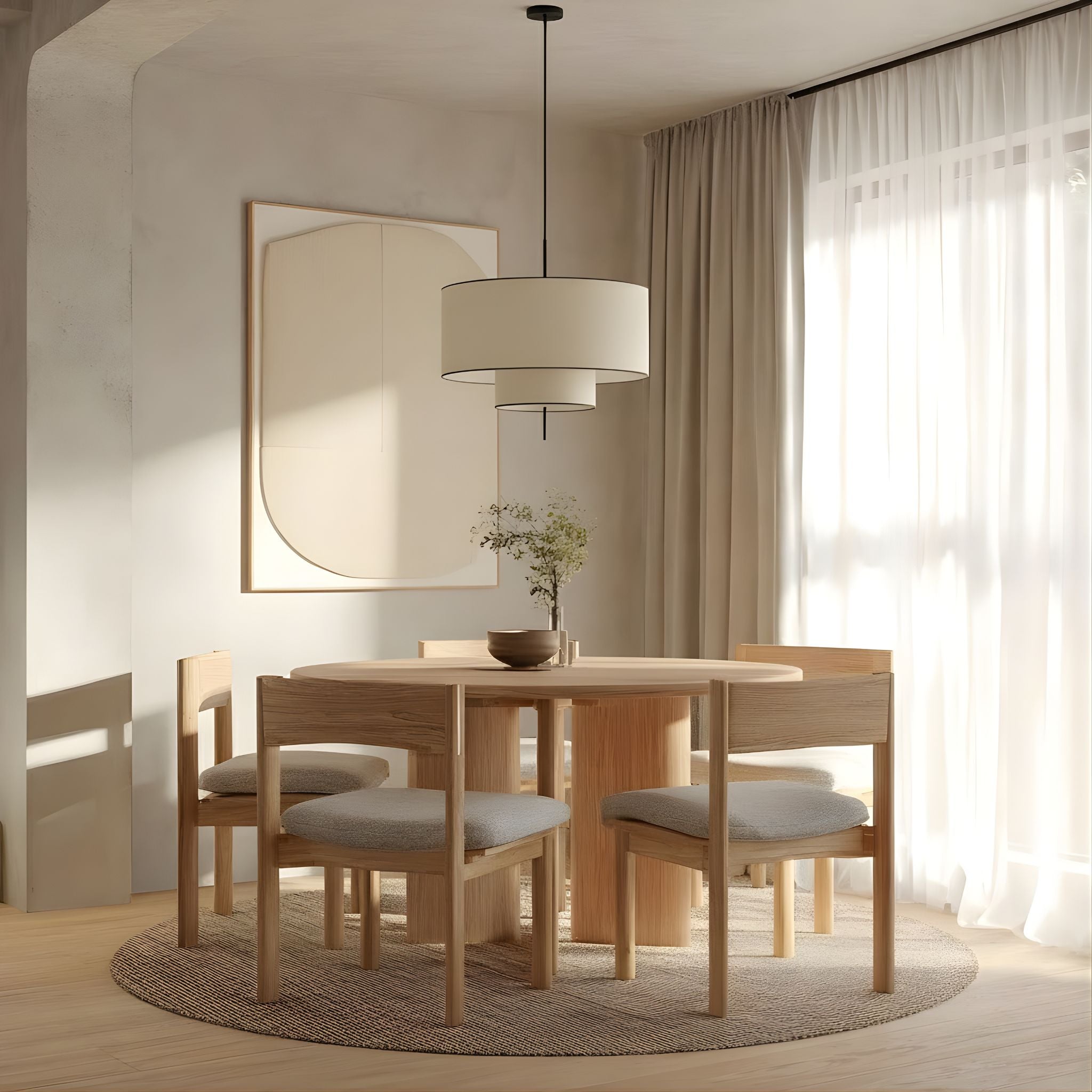 Textile Pendant Lamp With Double Cylinder Shade Classic Natural Tone