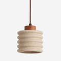 Travertine Pendant Light With Ribbed Stone Texture Wabi-Sabi Style
