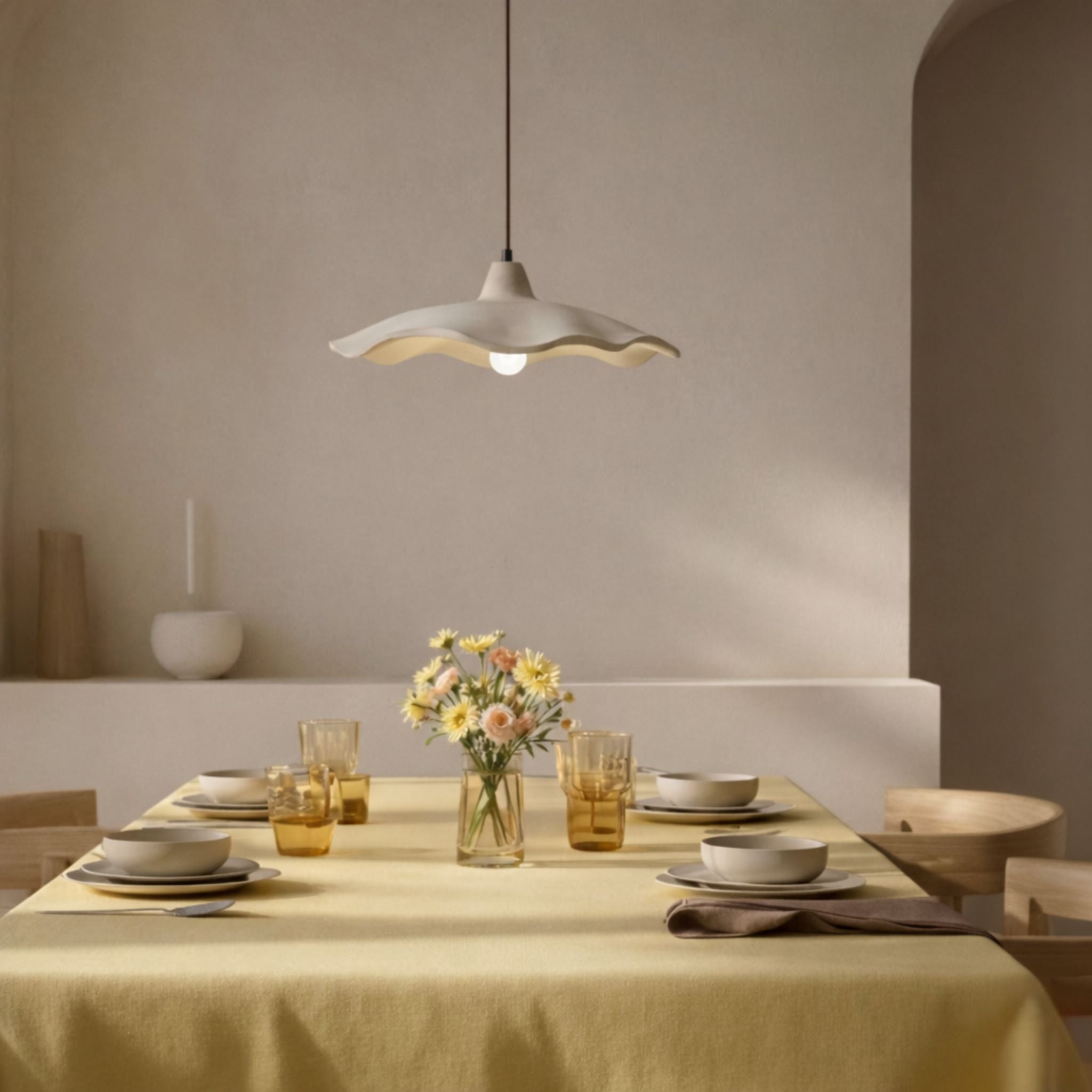 Travertine Pendant Lamp With Sculptural Wave Shade Dimbara E27