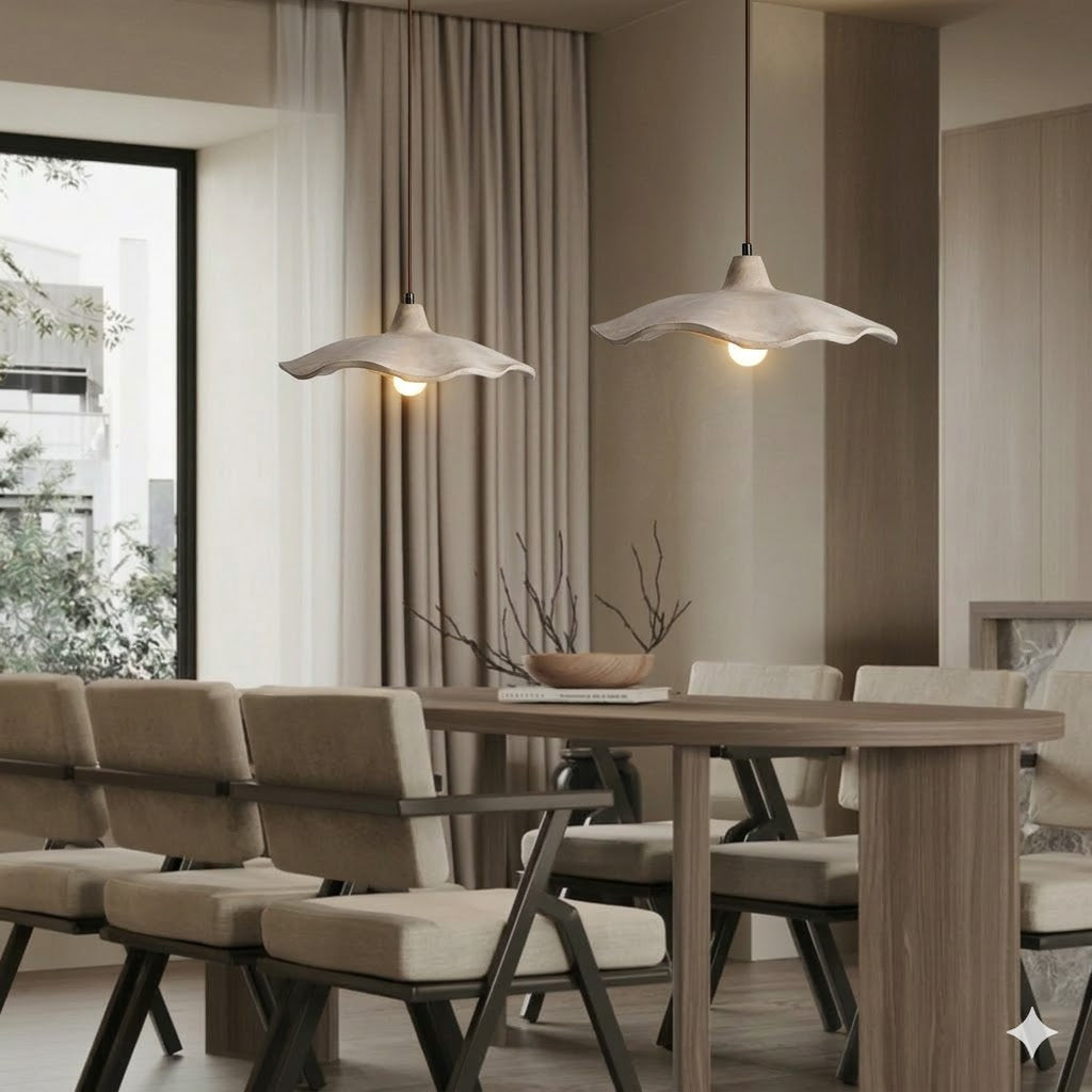Travertine Pendant Lamp With Sculptural Wave Shade Dimbara E27