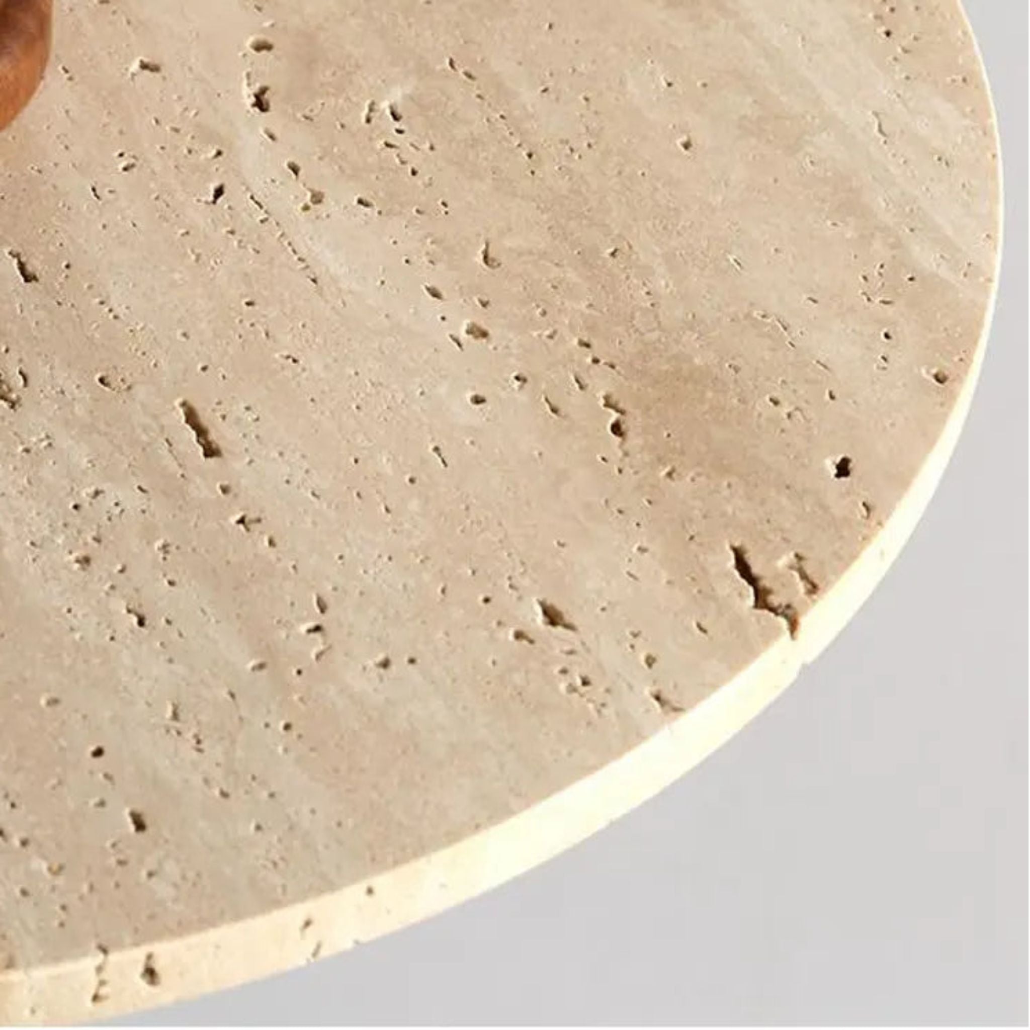 Pendant Lamp With Travertine And Wood, Spherical Glass Shade, Wabi-Sabi Design
