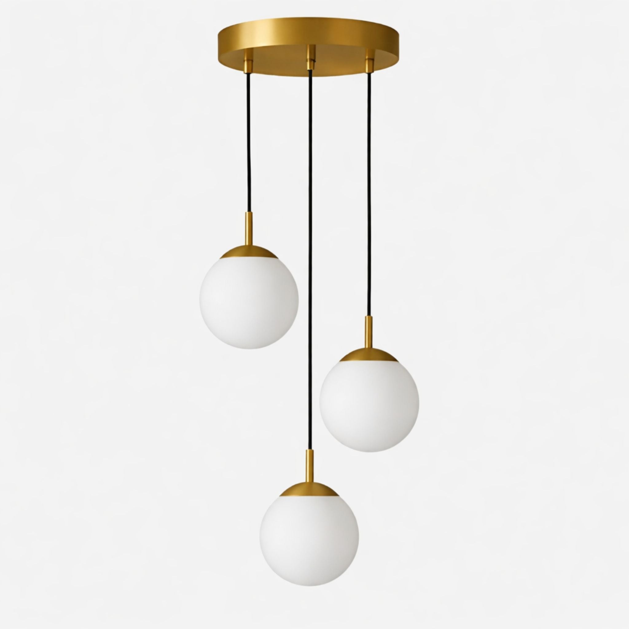 Three Arm Pendant Light With Opal Glass Shades Metal Frame And Frosted Glass