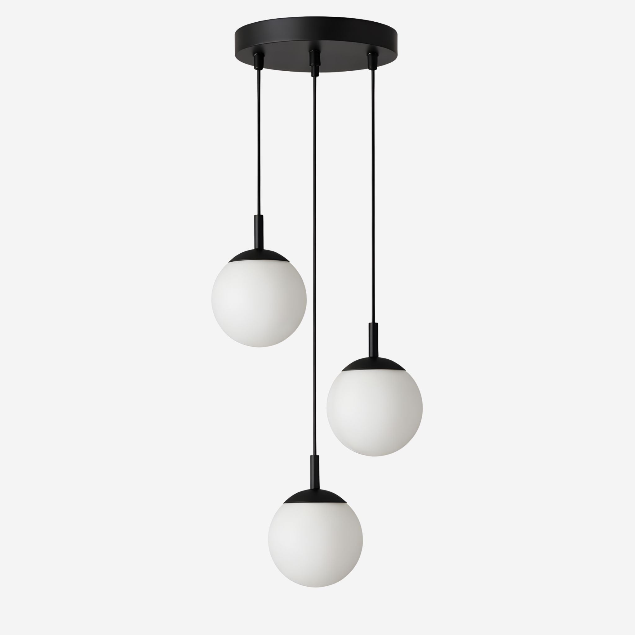Three Arm Pendant Light With Opal Glass Shades Metal Frame And Frosted Glass