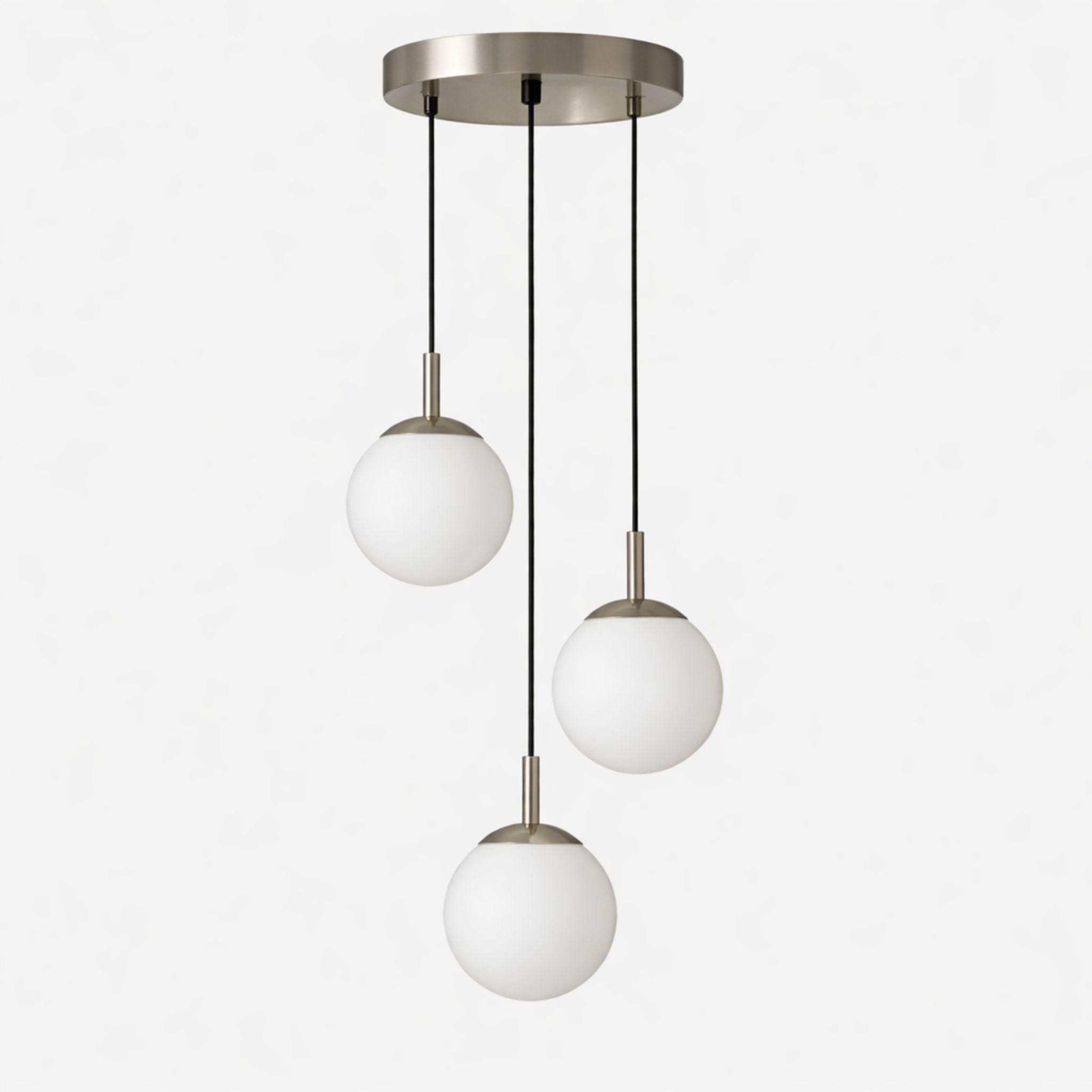 Three Arm Pendant Light With Opal Glass Shades Metal Frame And Frosted Glass