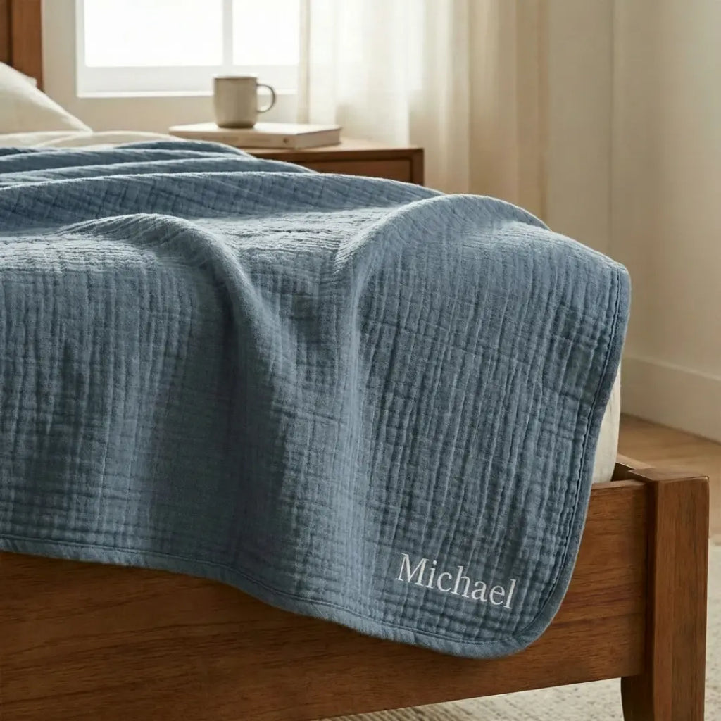 Klassische Decke mit Monogramm aus 100 % Musselin-Baumwolle