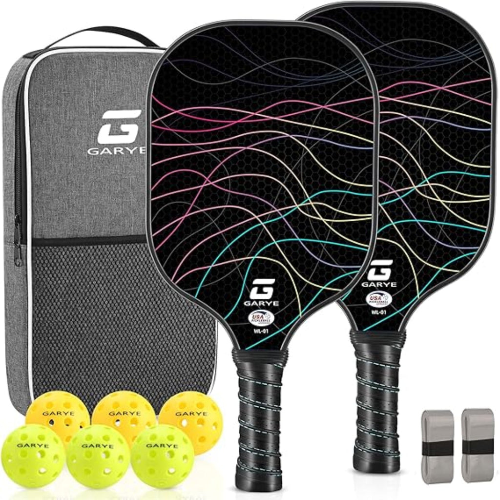 Set de palas ligeras de pickleball — Superficie de grafito, empuñadura acolchada, 2 pelotas
