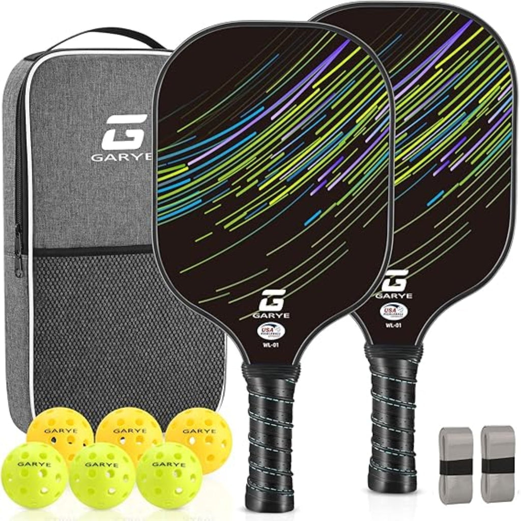Set de palas ligeras de pickleball — Superficie de grafito, empuñadura acolchada, 2 pelotas