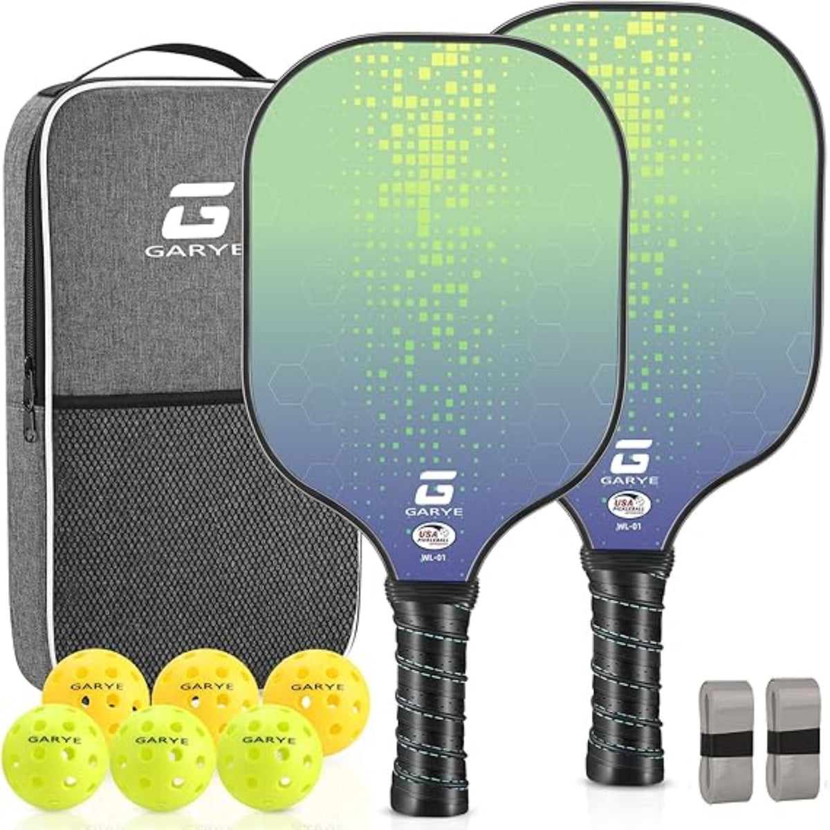 Set de palas ligeras de pickleball — Superficie de grafito, empuñadura acolchada, 2 pelotas