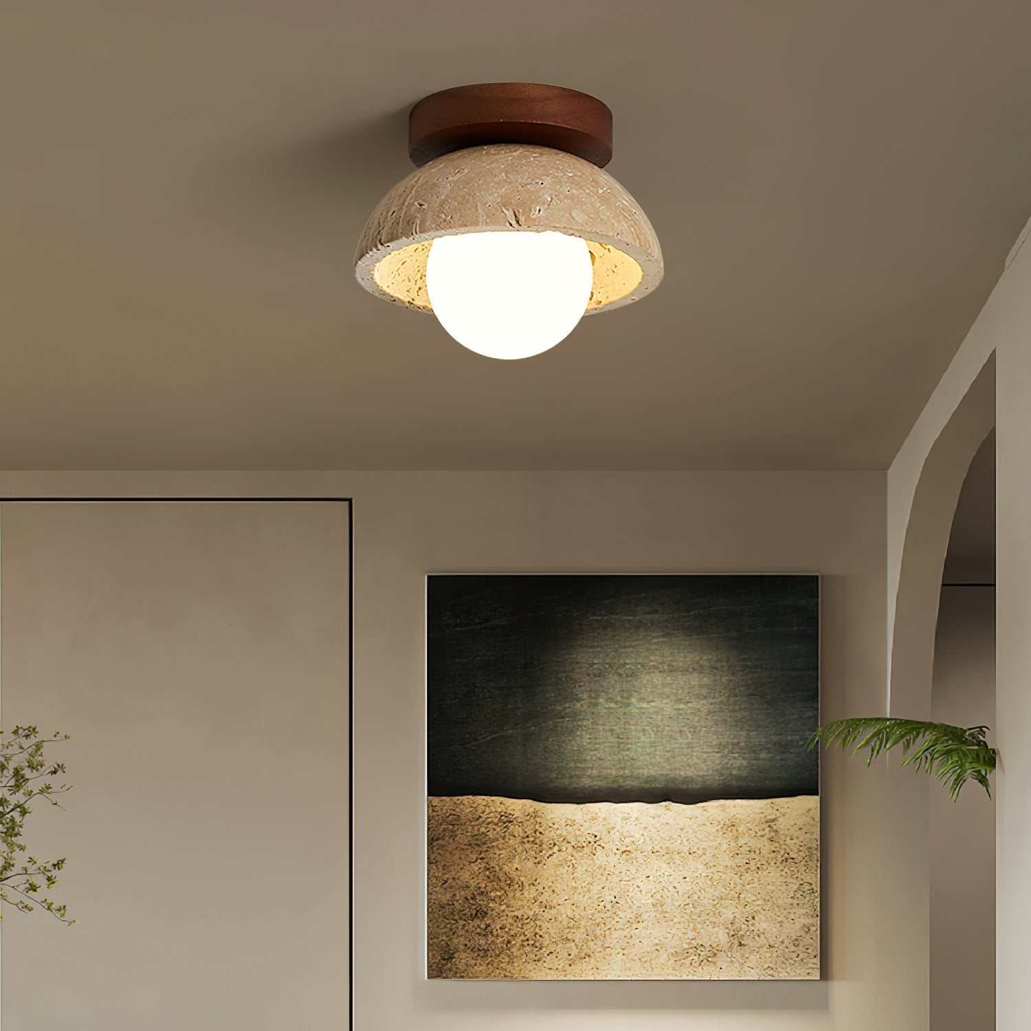 Vela Minimal Travertine Ceiling Lamp