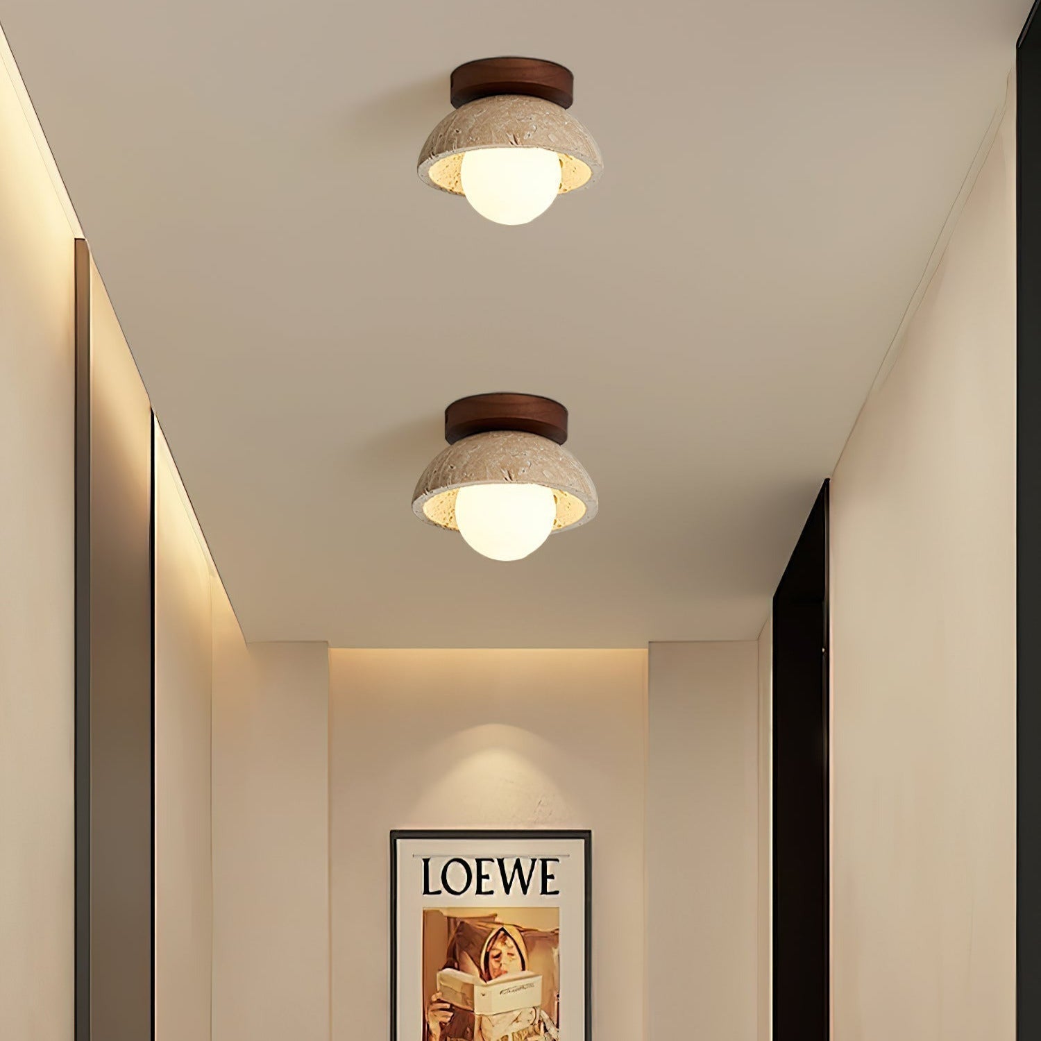 Vela Minimal Travertine Ceiling Lamp