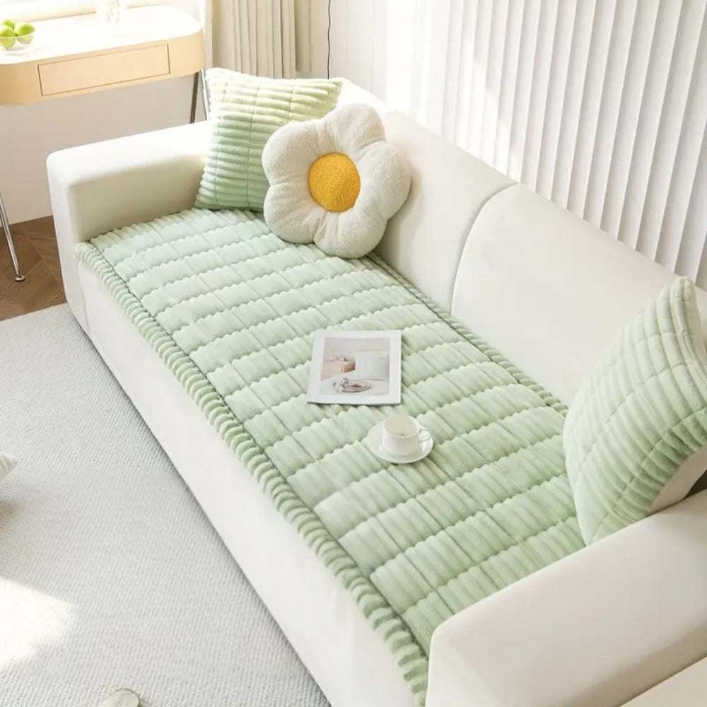 Plush Couch Cover Pleated Edges Sofa Protection Comfort | Meowbutter
