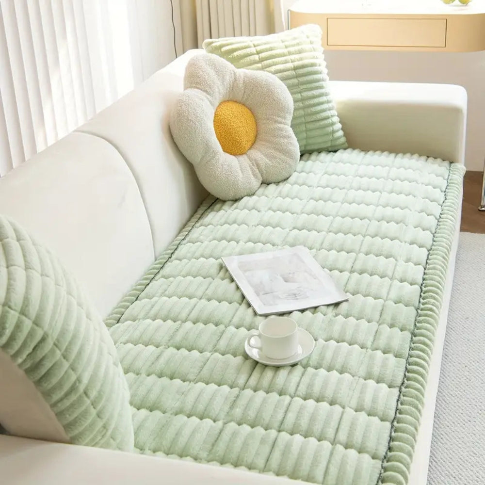 Plush Couch Cover Pleated Edges Sofa Protection Comfort | Meowbutter