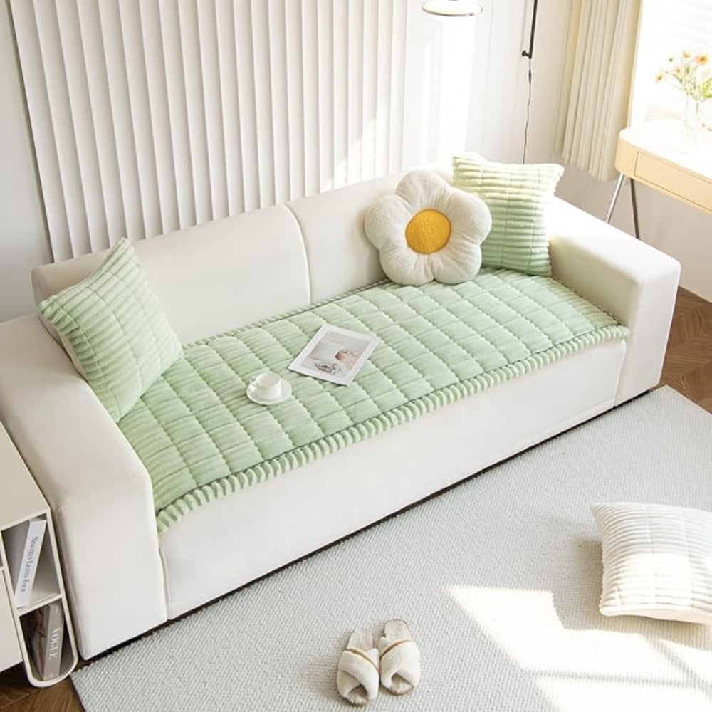 Plush Couch Cover Pleated Edges Sofa Protection Comfort | Meowbutter