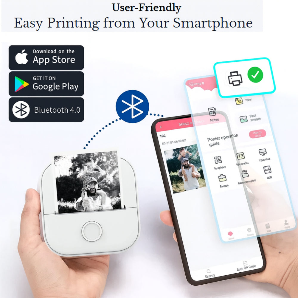 Imprimantă termică Bluetooth portabilă — Tipărire wireless compactă, fără cerneală, pentru fotografii și etichete