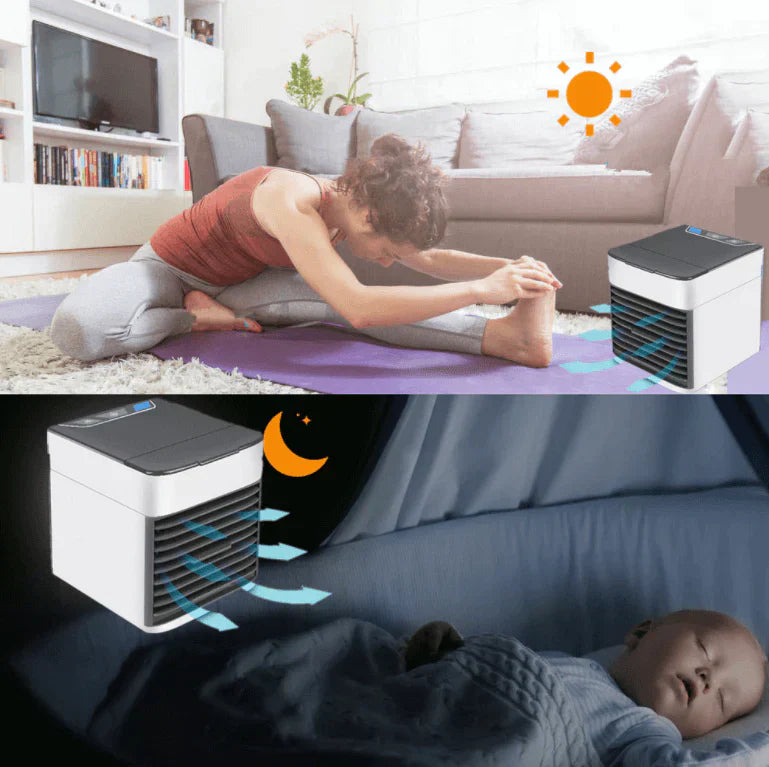 AirCool 3-in-1 tragbarer Verdunstungskühler mit Ventilator – kompaktes Design, integrierte LED-Leuchte