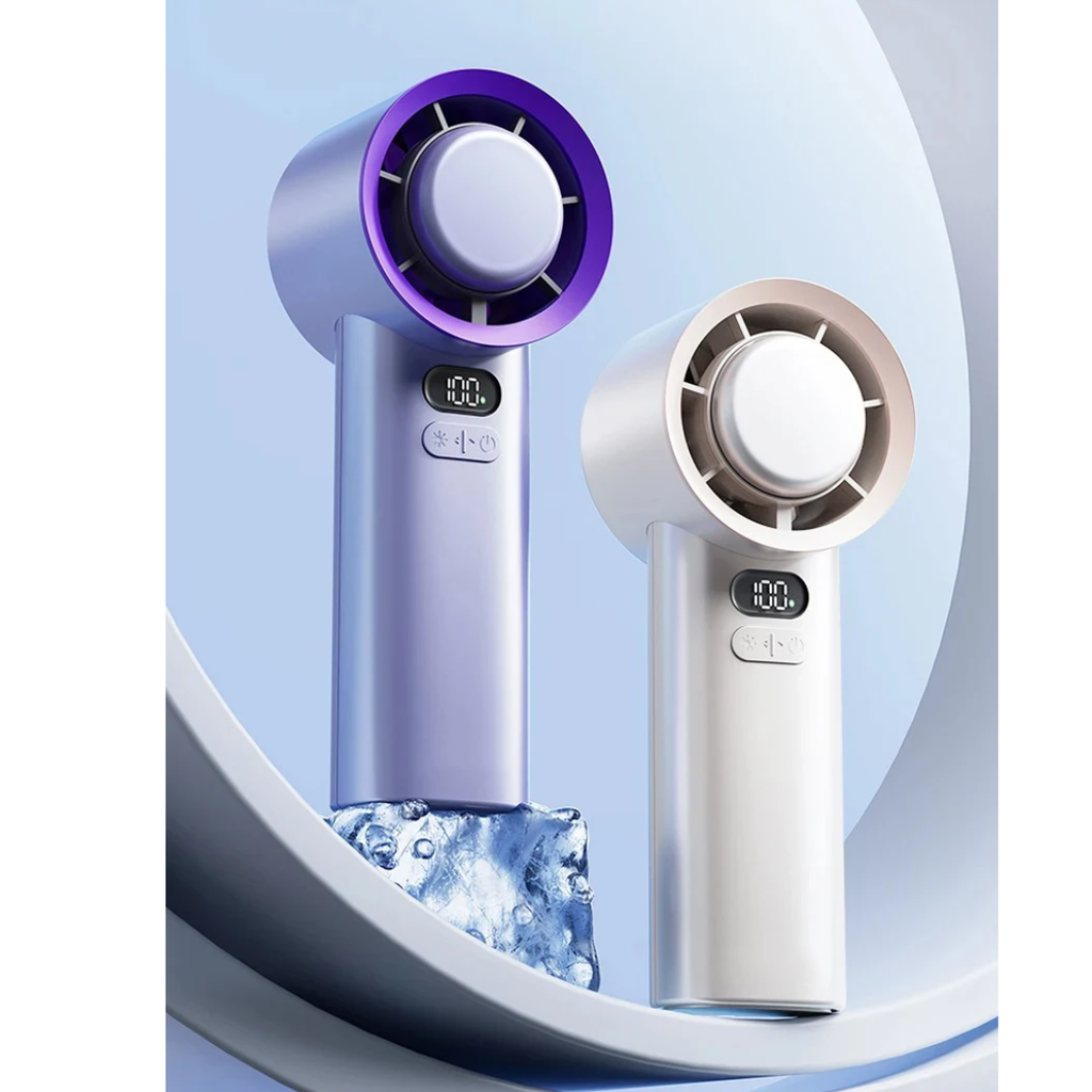 Přenosný ruční ventilátor - 3 rychlosti - USB dobíjecí - 2400mAh a 3600mAh - fialová a bílá | meowbutter