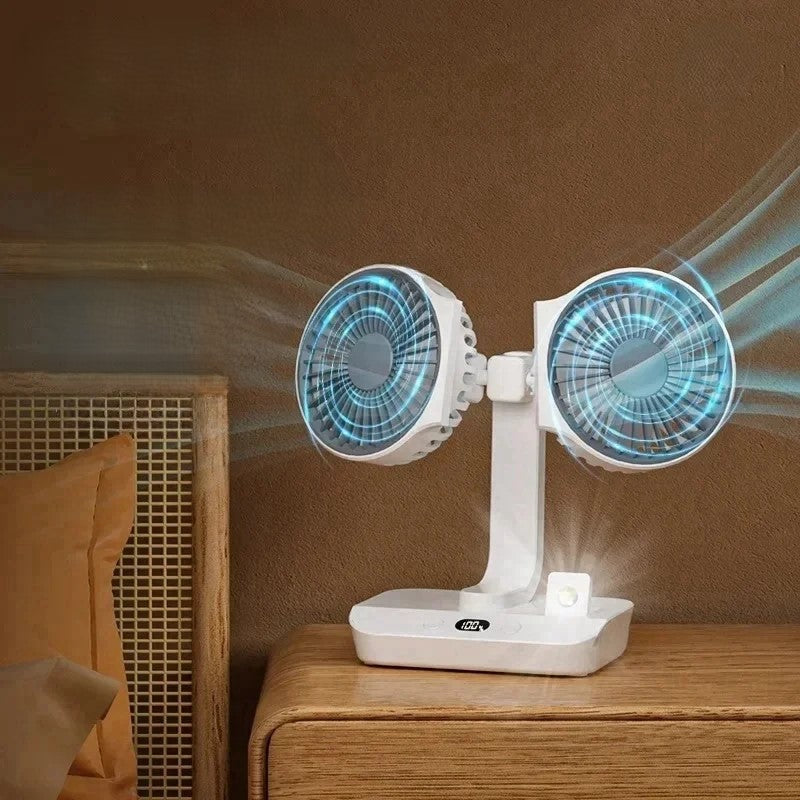 Kompaktní stolní ventilátor — LED noční světlo, nastavitelná oscilace