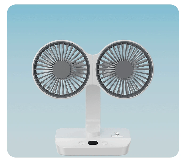 Kompaktní stolní ventilátor — LED noční světlo, nastavitelná oscilace