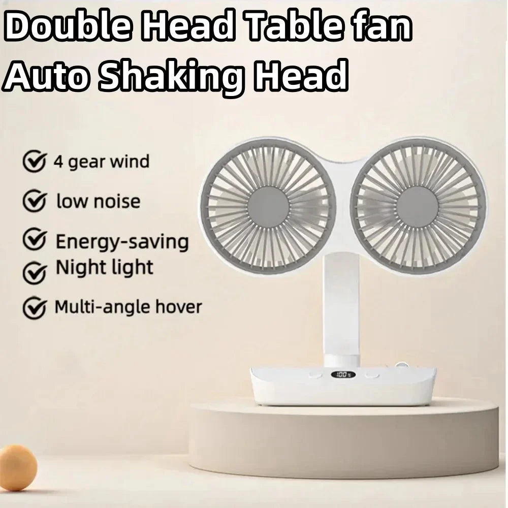 Kompaktní stolní ventilátor — LED noční světlo, nastavitelná oscilace