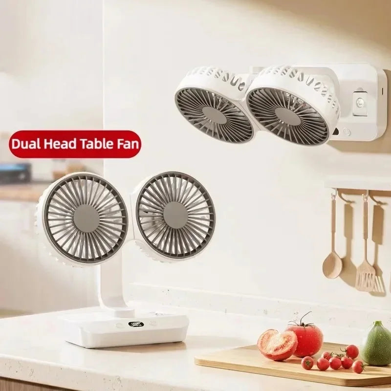 Kompaktní stolní ventilátor — LED noční světlo, nastavitelná oscilace