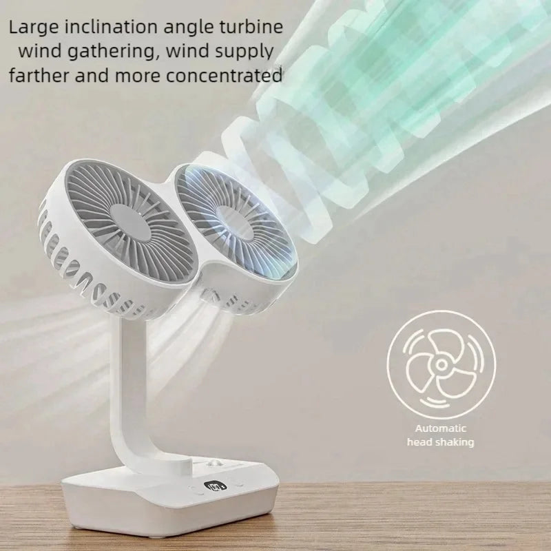 Kompaktní stolní ventilátor — LED noční světlo, nastavitelná oscilace