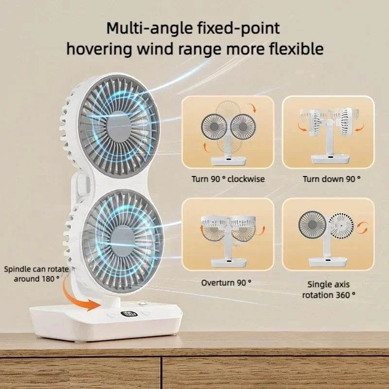 Kompaktní stolní ventilátor — LED noční světlo, nastavitelná oscilace
