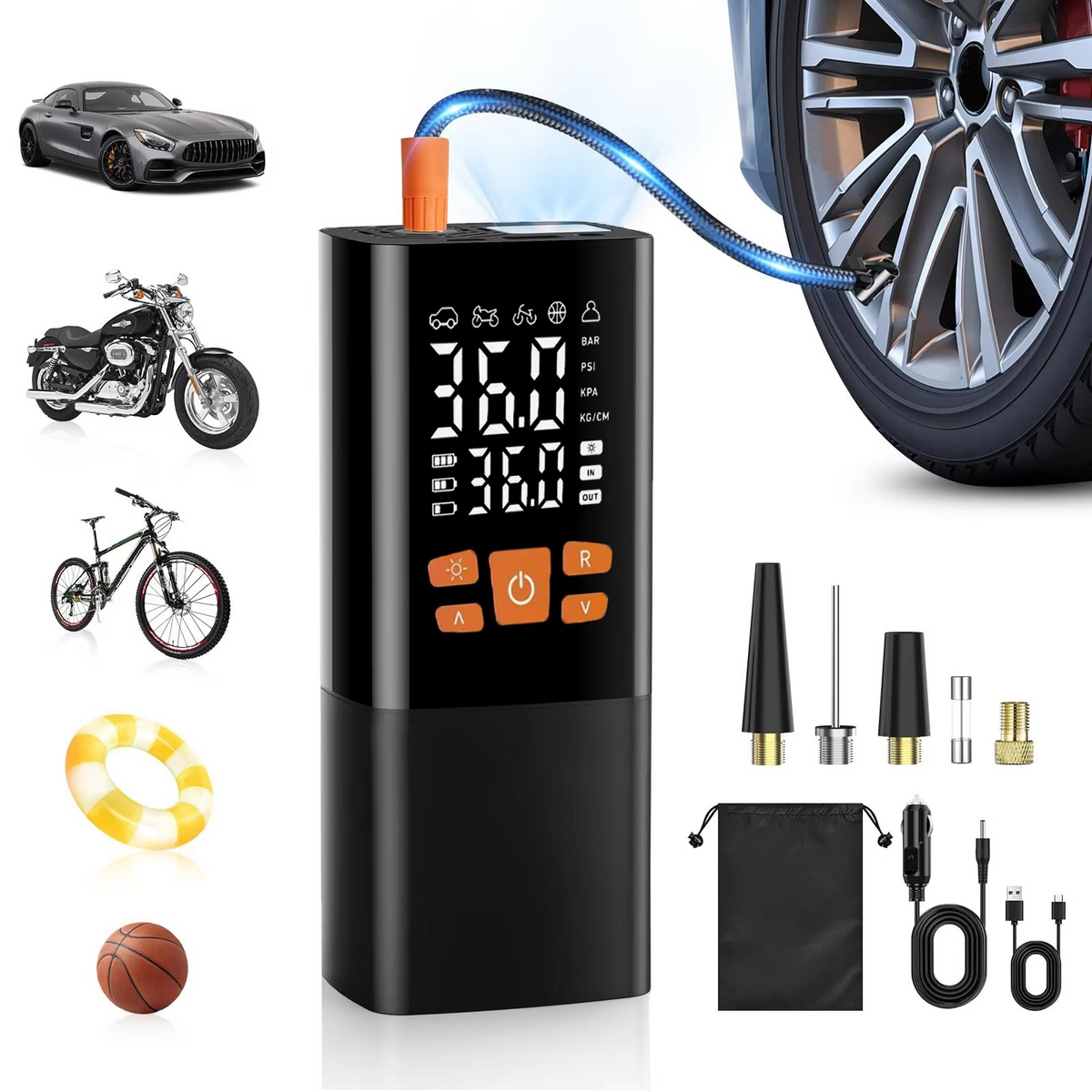 Compact 180 PSI Air Compressor — Rechargeable 25000mAh Battery Tire Inflator