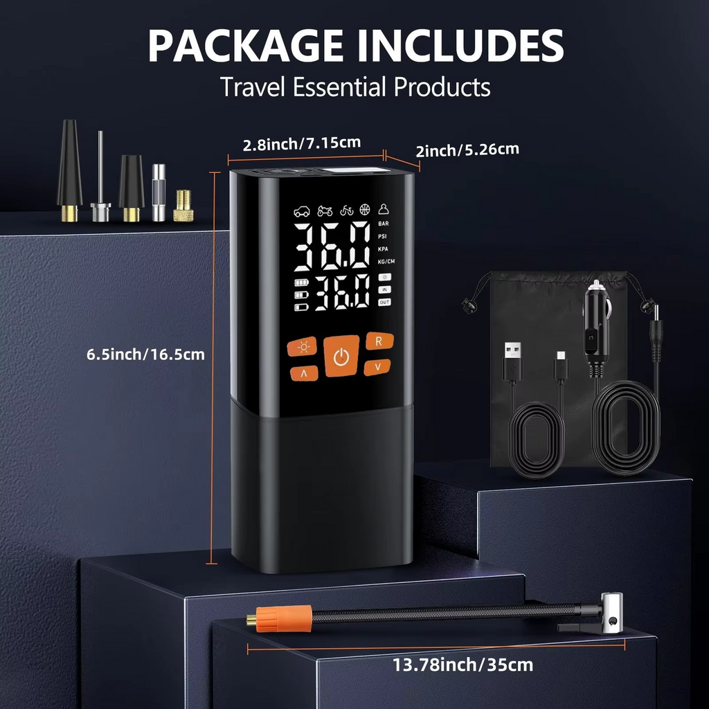 Compact 180 PSI Air Compressor — Rechargeable 25000mAh Battery Tire Inflator