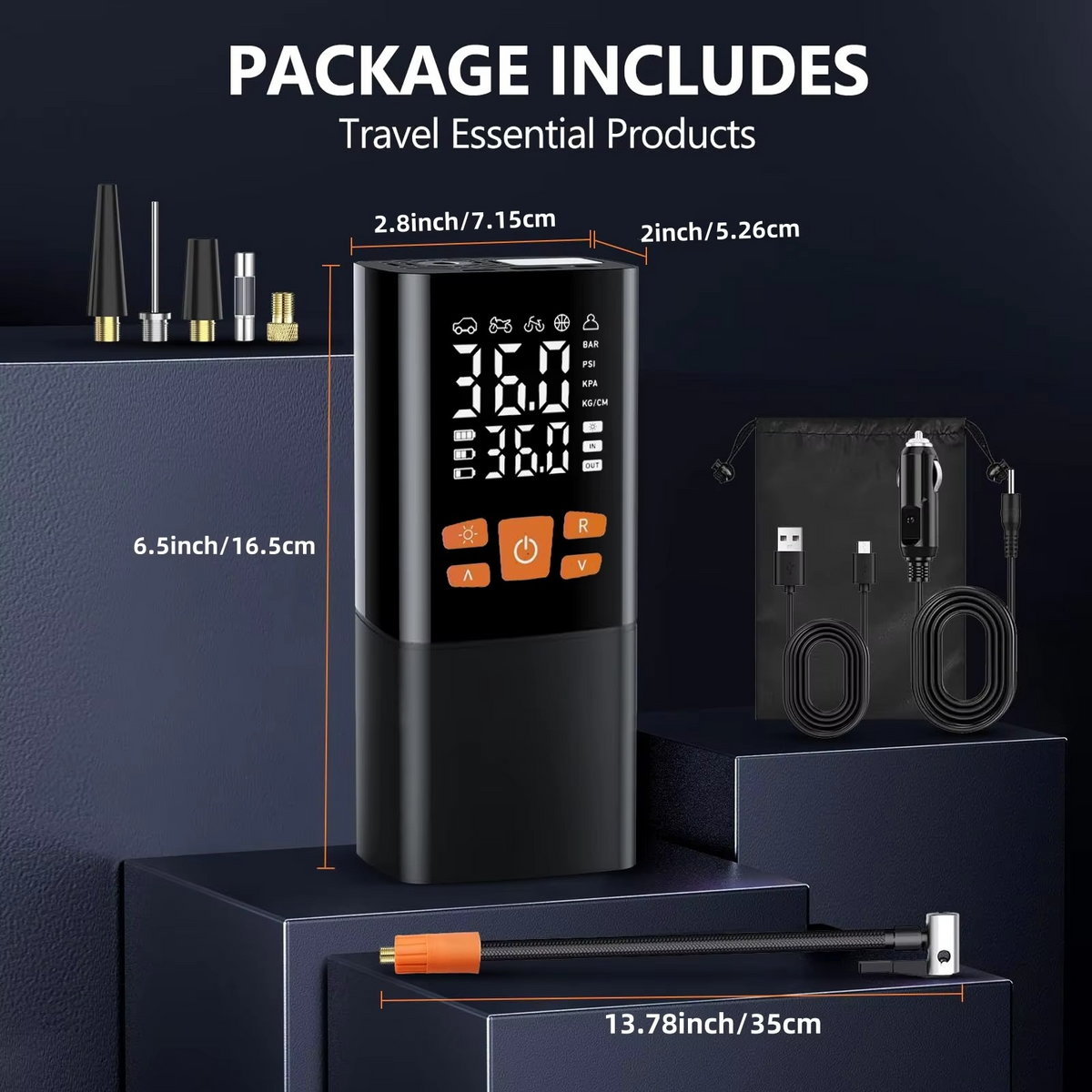 Compact 180 PSI Air Compressor — Rechargeable 25000mAh Battery Tire Inflator